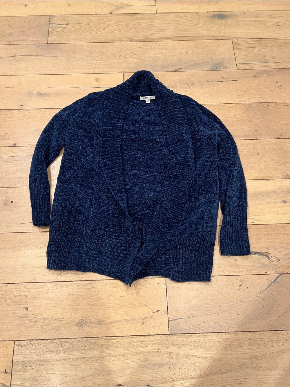 Ovis Navy Chenille Shawl-Collar Open Cardigan, medium